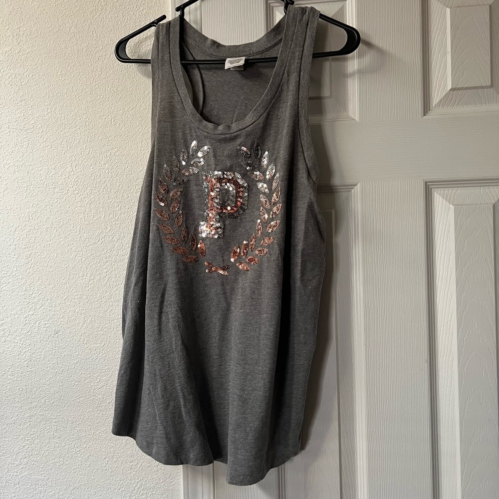 Victoria secret pink grey bling tank top size Large
